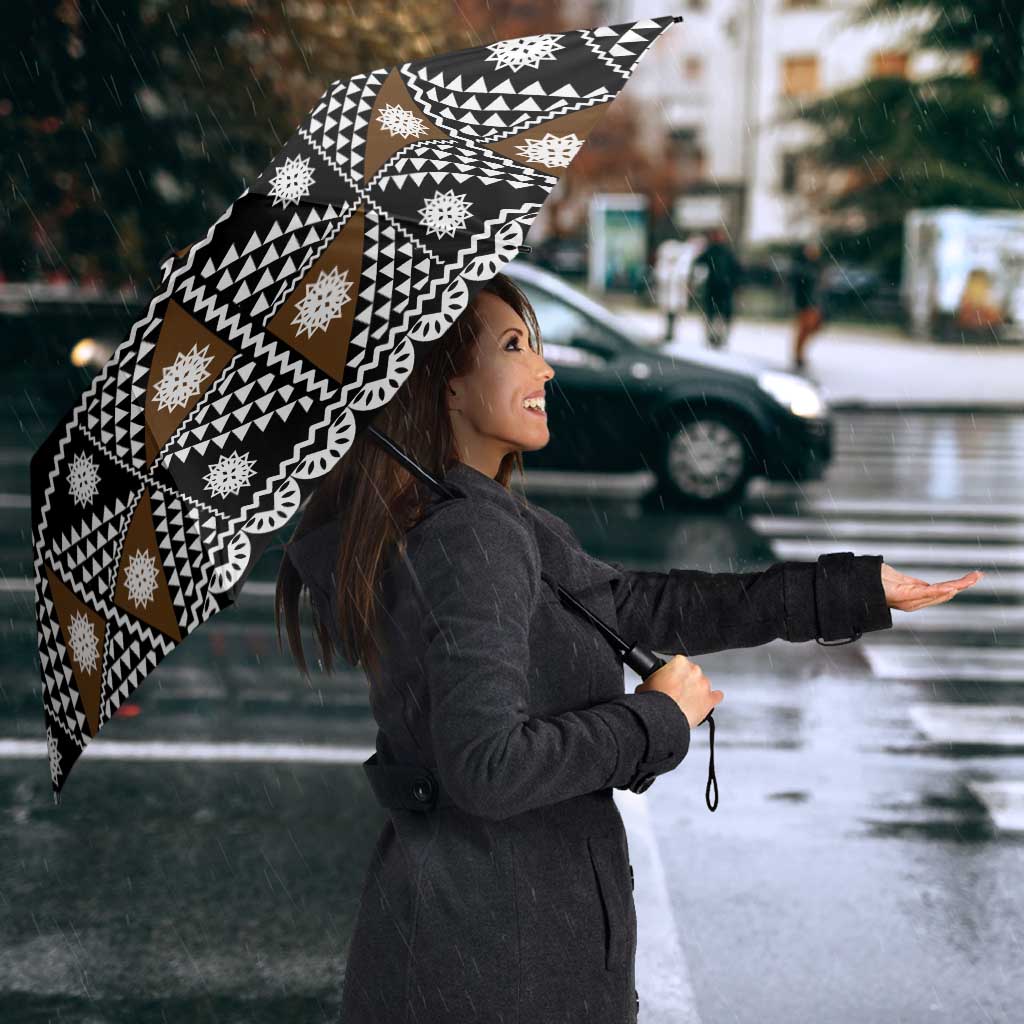 Fiji Brown Masi Pattern Umbrella Fijian Tapa