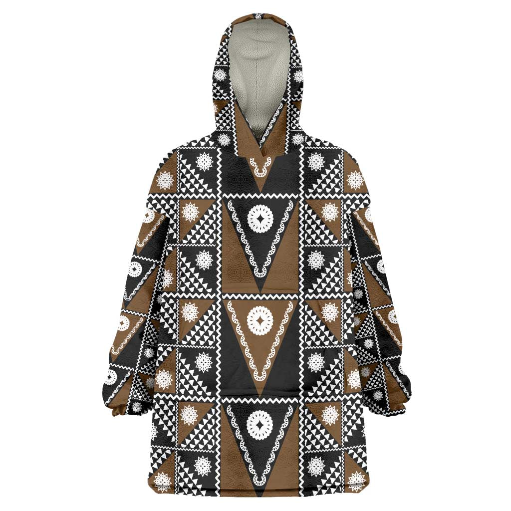 Fiji Brown Masi Pattern Wearable Blanket Hoodie Fijian Tapa LT01 One Size Brown - Polynesian Pride