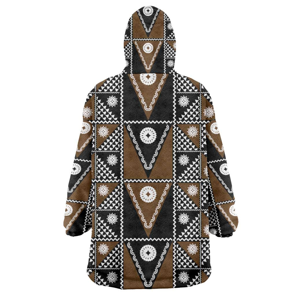 Fiji Brown Masi Pattern Wearable Blanket Hoodie Fijian Tapa LT01 - Polynesian Pride