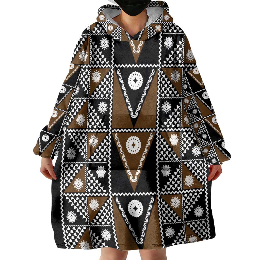 Fiji Brown Masi Pattern Wearable Blanket Hoodie Fijian Tapa LT01 - Polynesian Pride