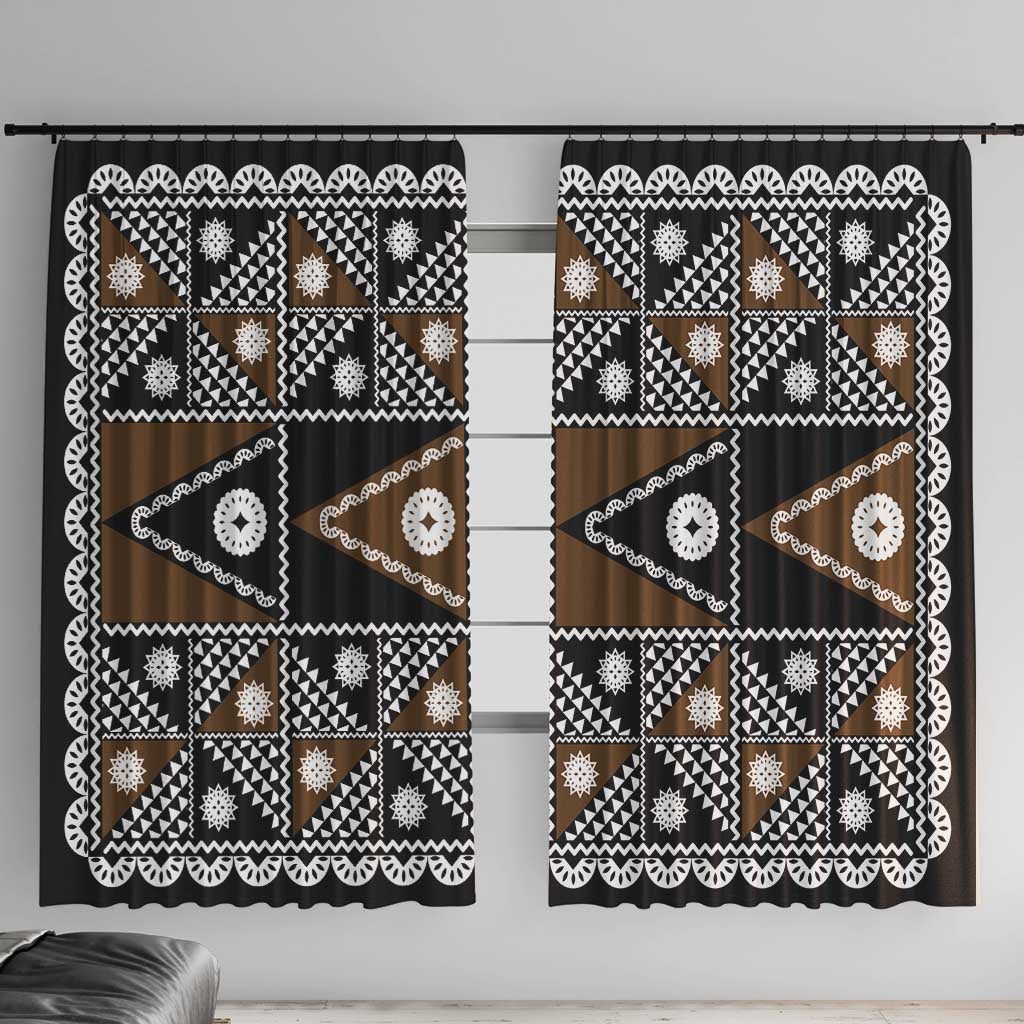 Fiji Brown Masi Pattern Window Curtain Fijian Tapa
