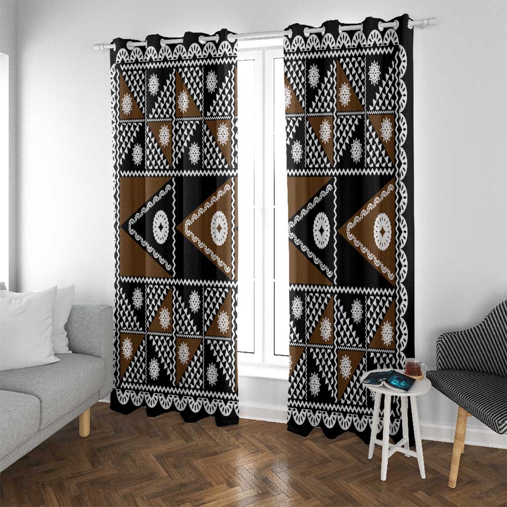 Fiji Brown Masi Pattern Window Curtain Fijian Tapa LT01 With Grommets Brown - Polynesian Pride