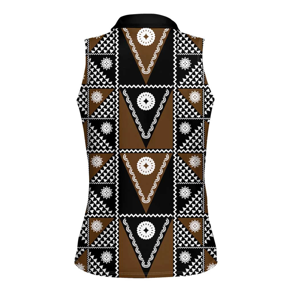 Fiji Brown Masi Pattern Women Sleeveless Polo Shirt Fijian Tapa LT01 - Polynesian Pride