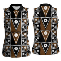 Fiji Brown Masi Pattern Women Sleeveless Polo Shirt Fijian Tapa LT01 - Polynesian Pride