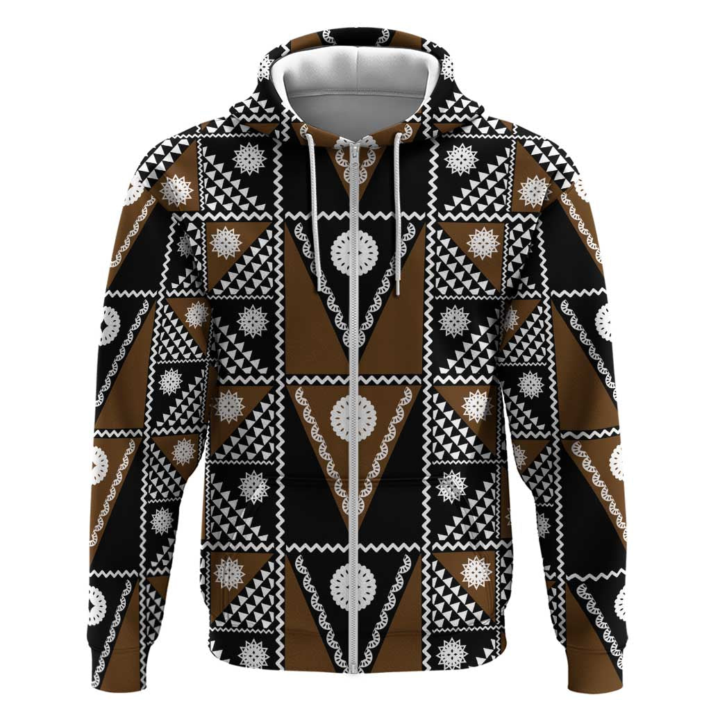 Fiji Brown Masi Pattern Zip Hoodie Fijian Tapa LT01 Zip Hoodie Brown - Polynesian Pride