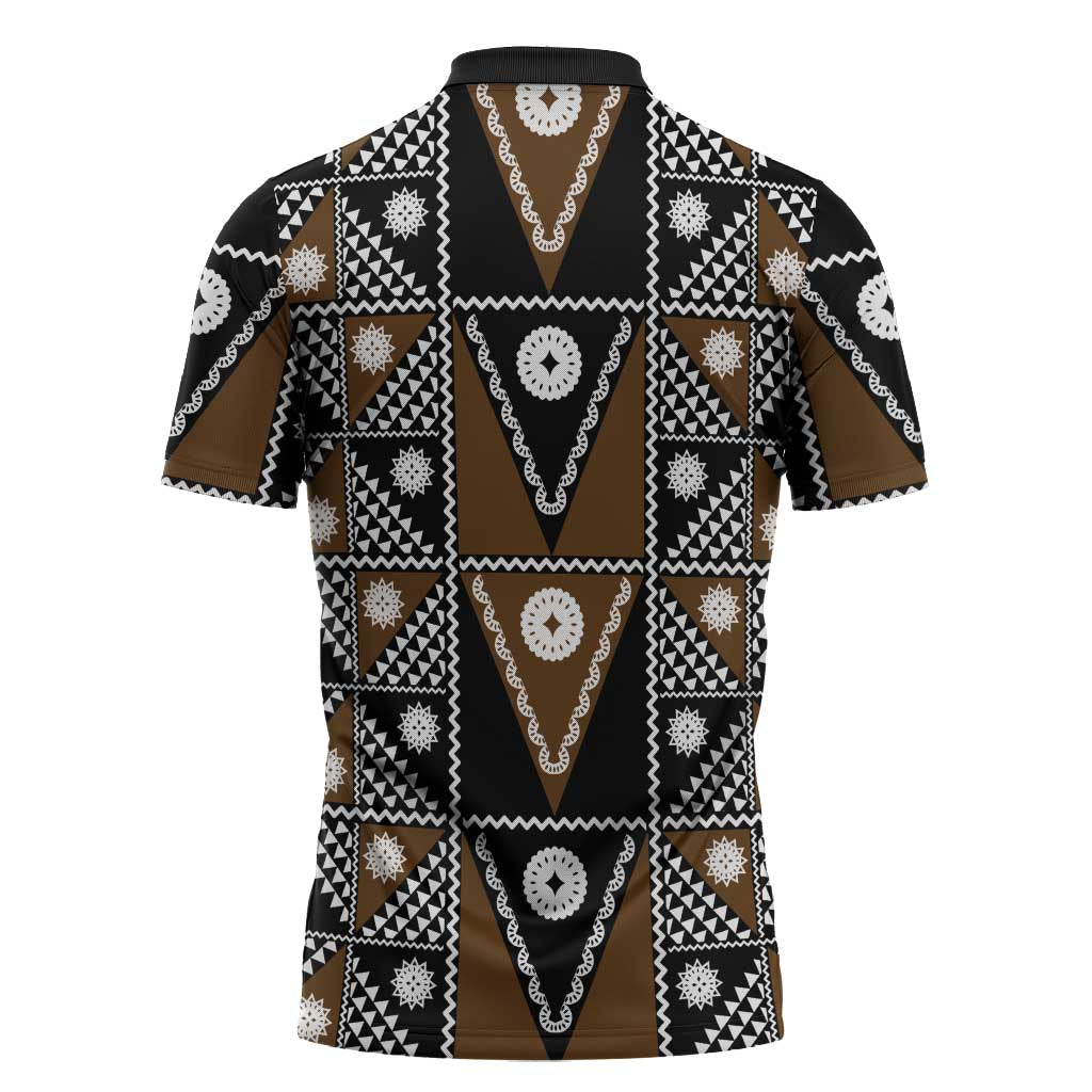 Fiji Brown Masi Pattern Zipper Polo Shirt Fijian Tapa LT01 - Polynesian Pride