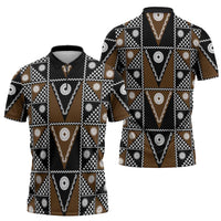 Fiji Brown Masi Pattern Zipper Polo Shirt Fijian Tapa LT01 - Polynesian Pride