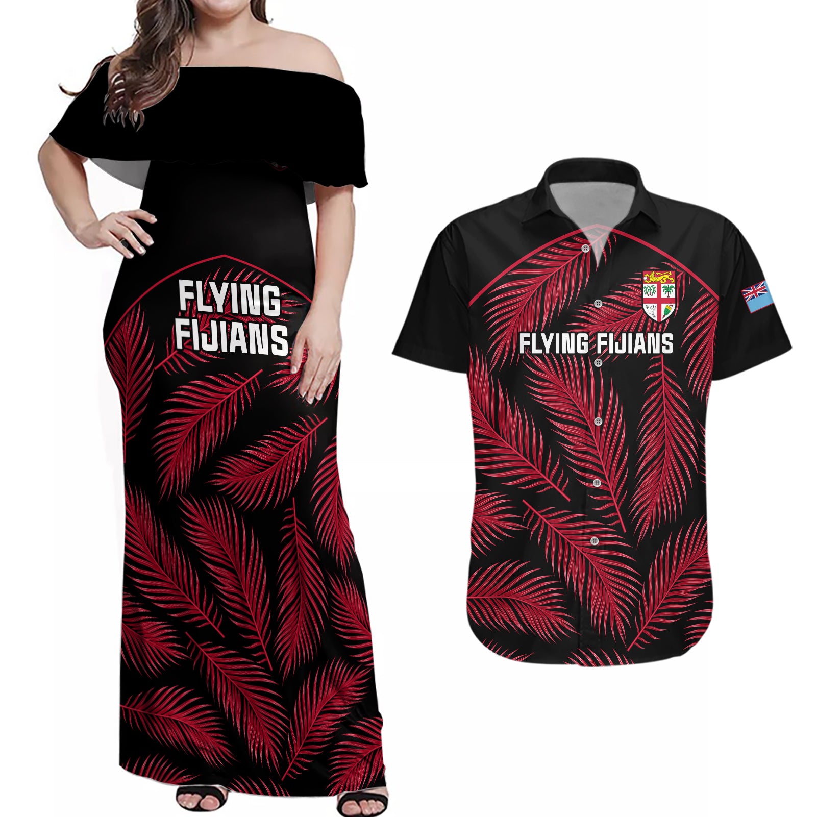 fiji-rugby-couples-matching-off-shoulder-maxi-dress-and-hawaiian-shirt-flying-fijians-red-palm-tree-version