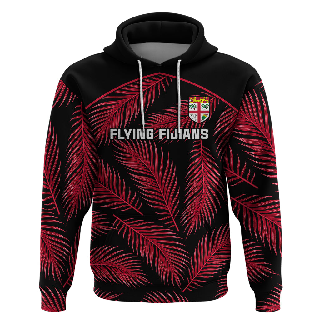 Fiji Rugby Hoodie Flying Fijians Red Palm Tree Version LT01 Pullover Hoodie Black - Polynesian Pride