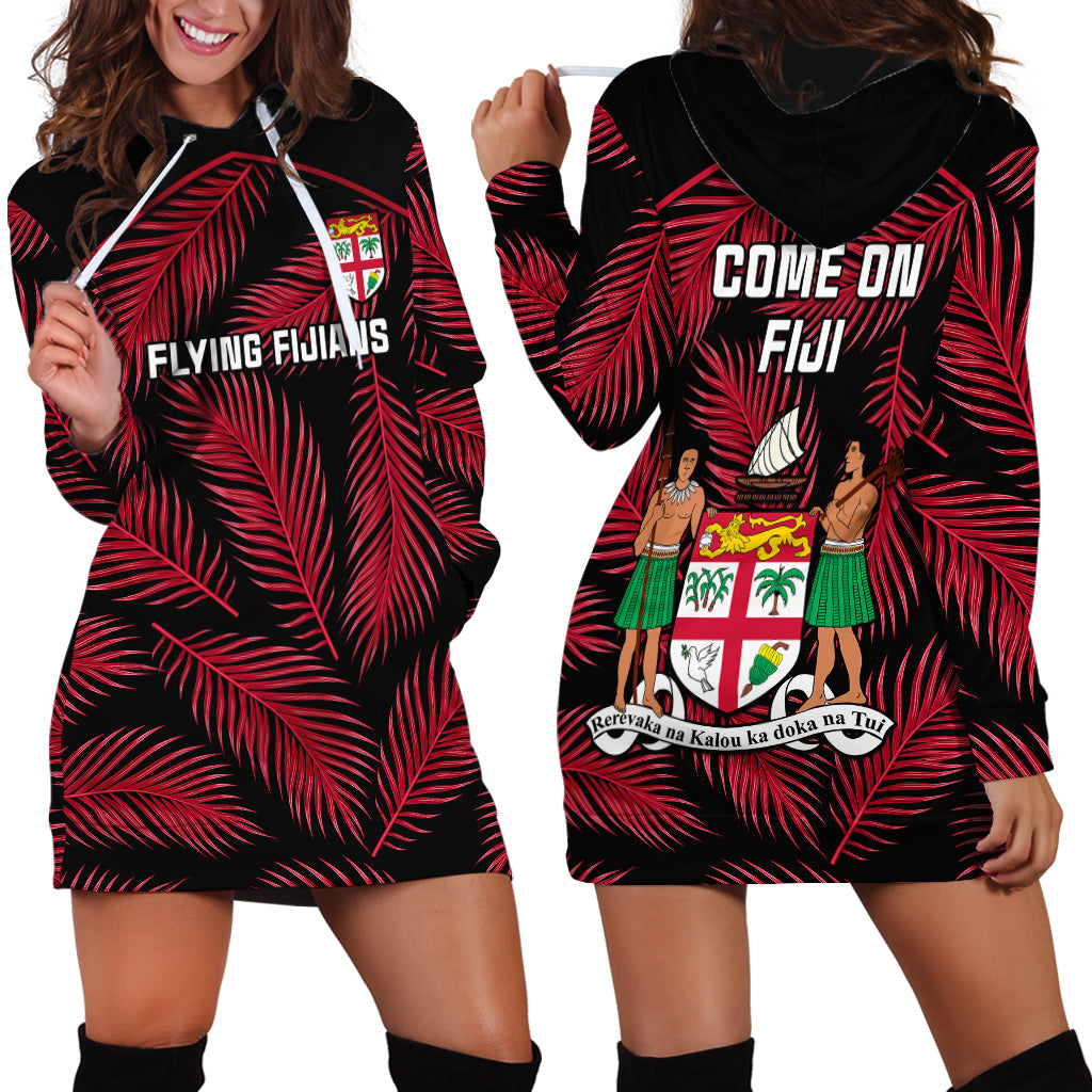 Fiji Rugby Hoodie Dress Flying Fijians Red Palm Tree Version LT01 - Polynesian Pride