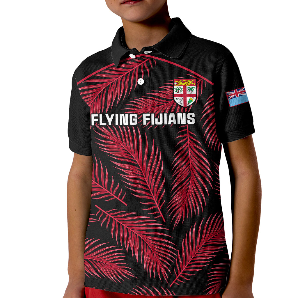 Fiji Rugby Kid Polo Shirt Flying Fijians Red Palm Tree Version LT01 Kid Black - Polynesian Pride