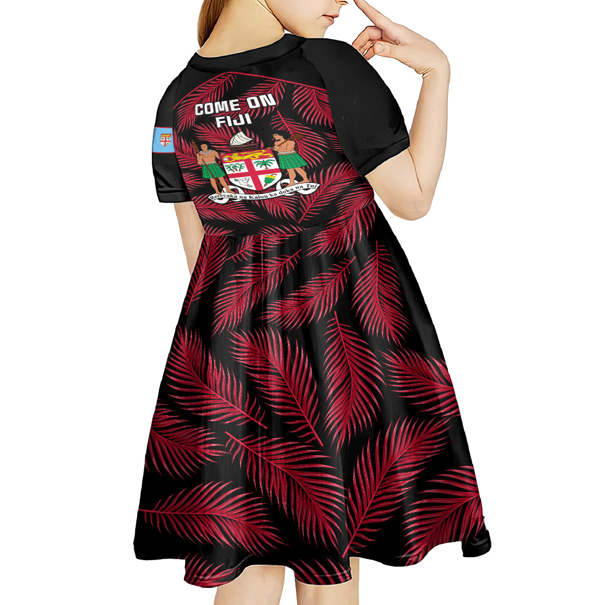 Fiji Rugby Kid Short Sleeve Dress Flying Fijians Red Palm Tree Version LT01 - Polynesian Pride