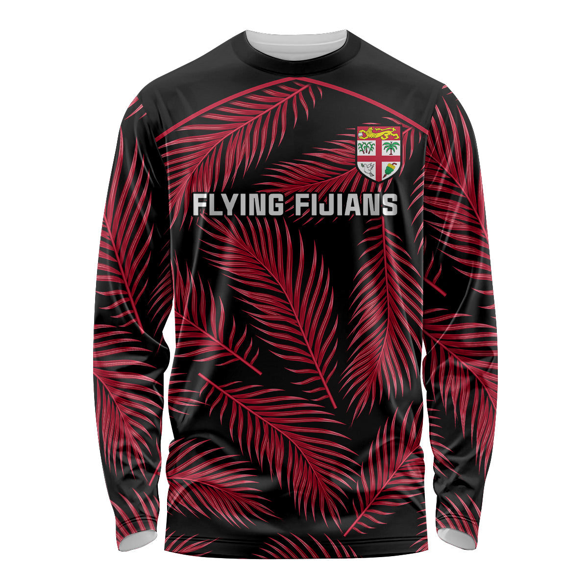 Fiji Rugby Long Sleeve Shirt Flying Fijians Red Palm Tree Version LT01 Unisex Black - Polynesian Pride
