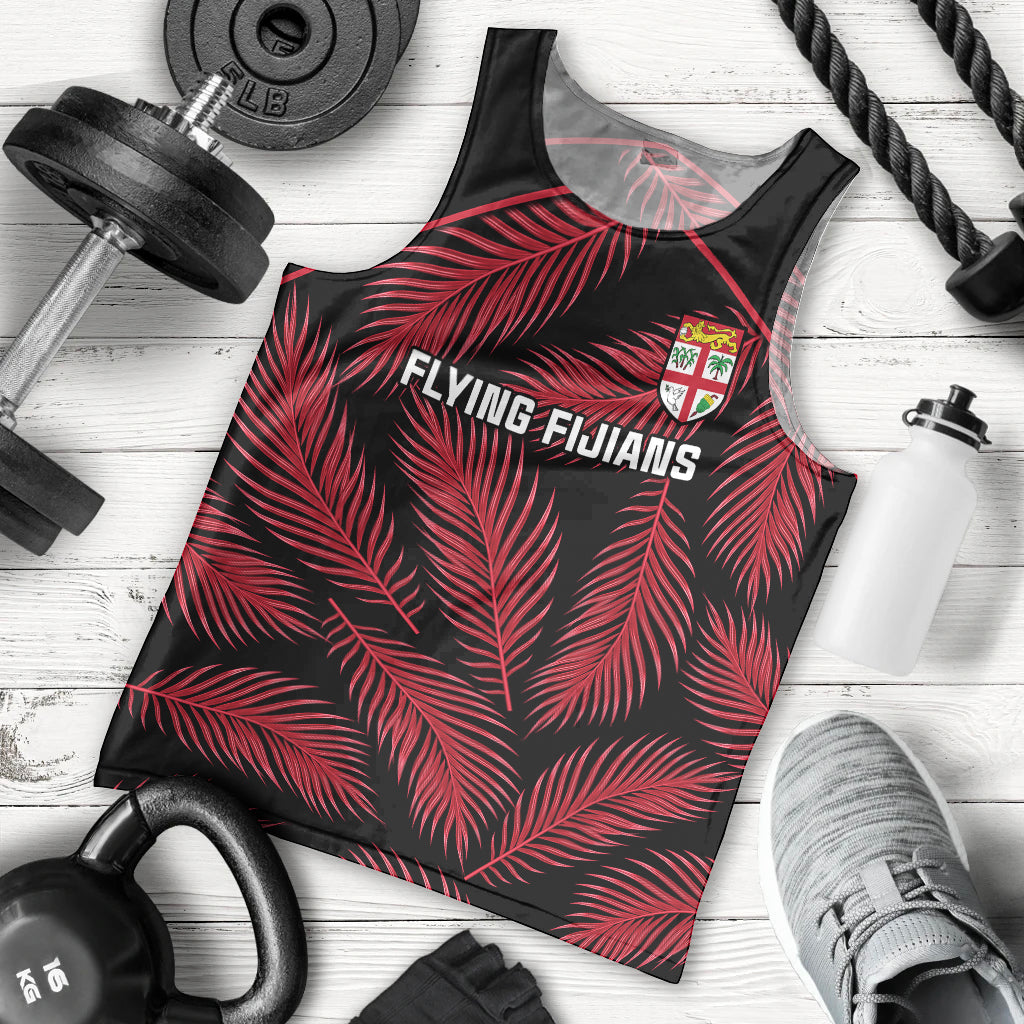 Fiji Rugby Men Tank Top Flying Fijians Red Palm Tree Version LT01 Black - Polynesian Pride