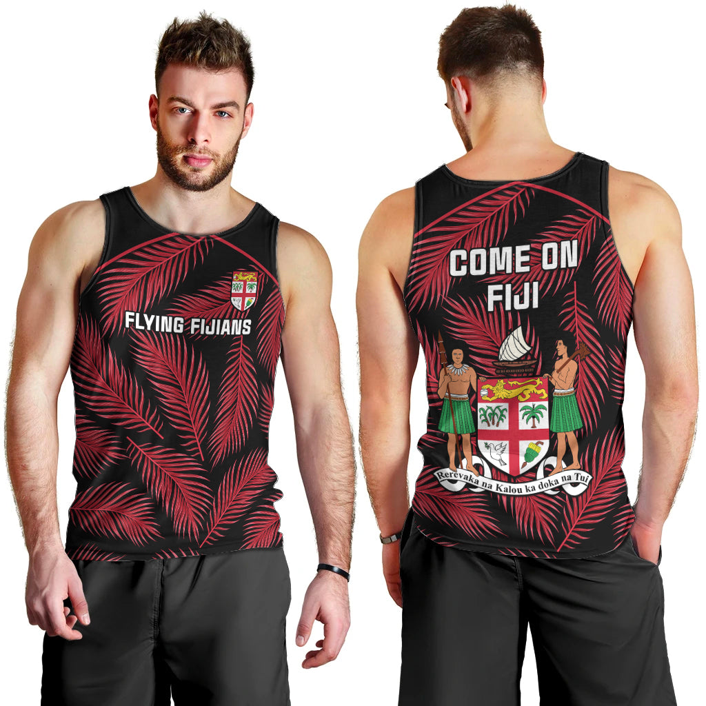Fiji Rugby Men Tank Top Flying Fijians Red Palm Tree Version LT01 - Polynesian Pride