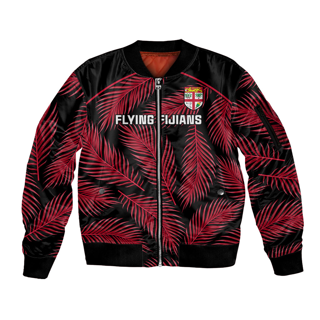 Fiji Rugby Sleeve Zip Bomber Jacket Flying Fijians Red Palm Tree Version LT01 Unisex Black - Polynesian Pride