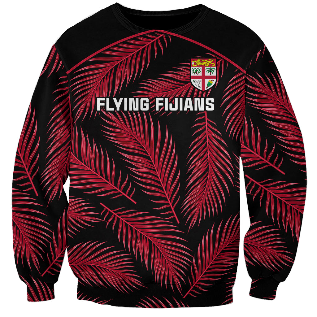 Fiji Rugby Sweatshirt Flying Fijians Red Palm Tree Version LT01 Unisex Black - Polynesian Pride