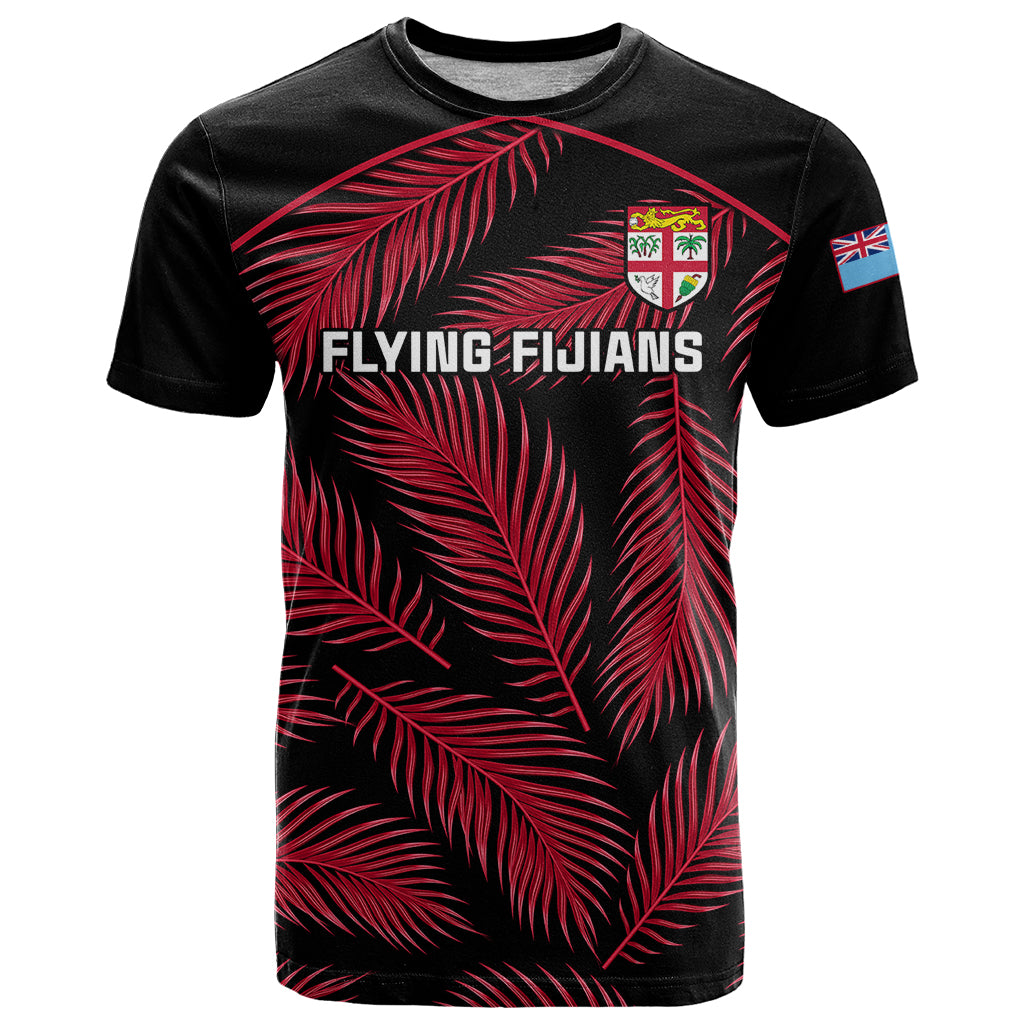 Fiji Rugby T Shirt Flying Fijians Red Palm Tree Version LT01 Black - Polynesian Pride