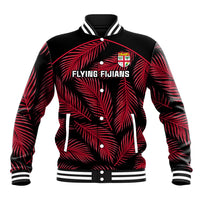 Custom Fiji Rugby Baseball Jacket Flying Fijians Red Palm Tree Version LT01 Unisex Black - Polynesian Pride