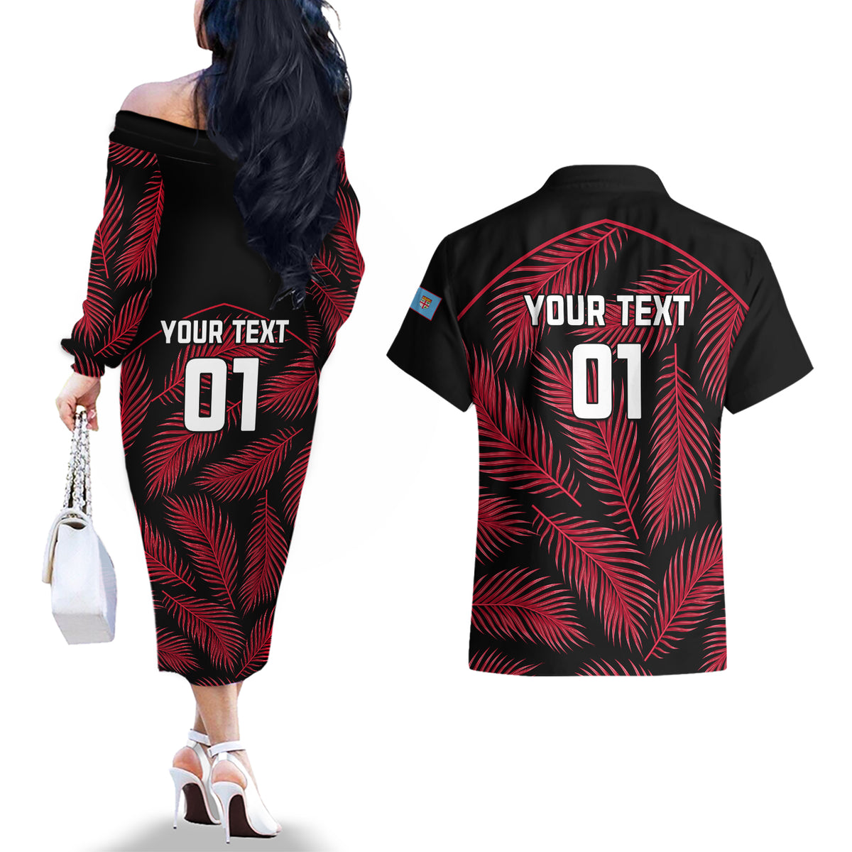 custom-fiji-rugby-couples-matching-off-the-shoulder-long-sleeve-dress-and-hawaiian-shirt-flying-fijians-red-palm-tree-version