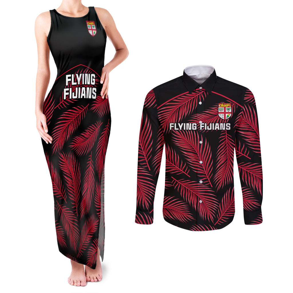 custom-fiji-rugby-couples-matching-tank-maxi-dress-and-long-sleeve-button-shirts-flying-fijians-red-palm-tree-version