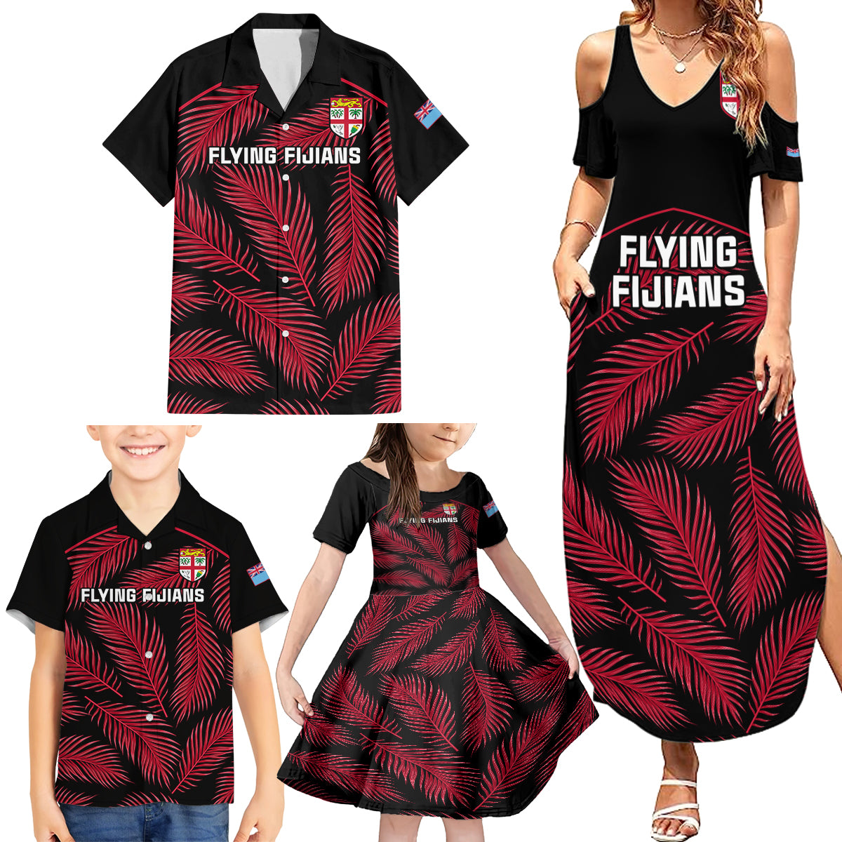 custom-fiji-rugby-family-matching-summer-maxi-dress-and-hawaiian-shirt-flying-fijians-red-palm-tree-version