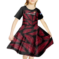 Custom Fiji Rugby Kid Short Sleeve Dress Flying Fijians Red Palm Tree Version LT01 - Polynesian Pride