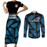 fiji-rugby-couples-matching-short-sleeve-bodycon-dress-and-long-sleeve-button-shirts-flying-fijians-blue-palm-tree-version