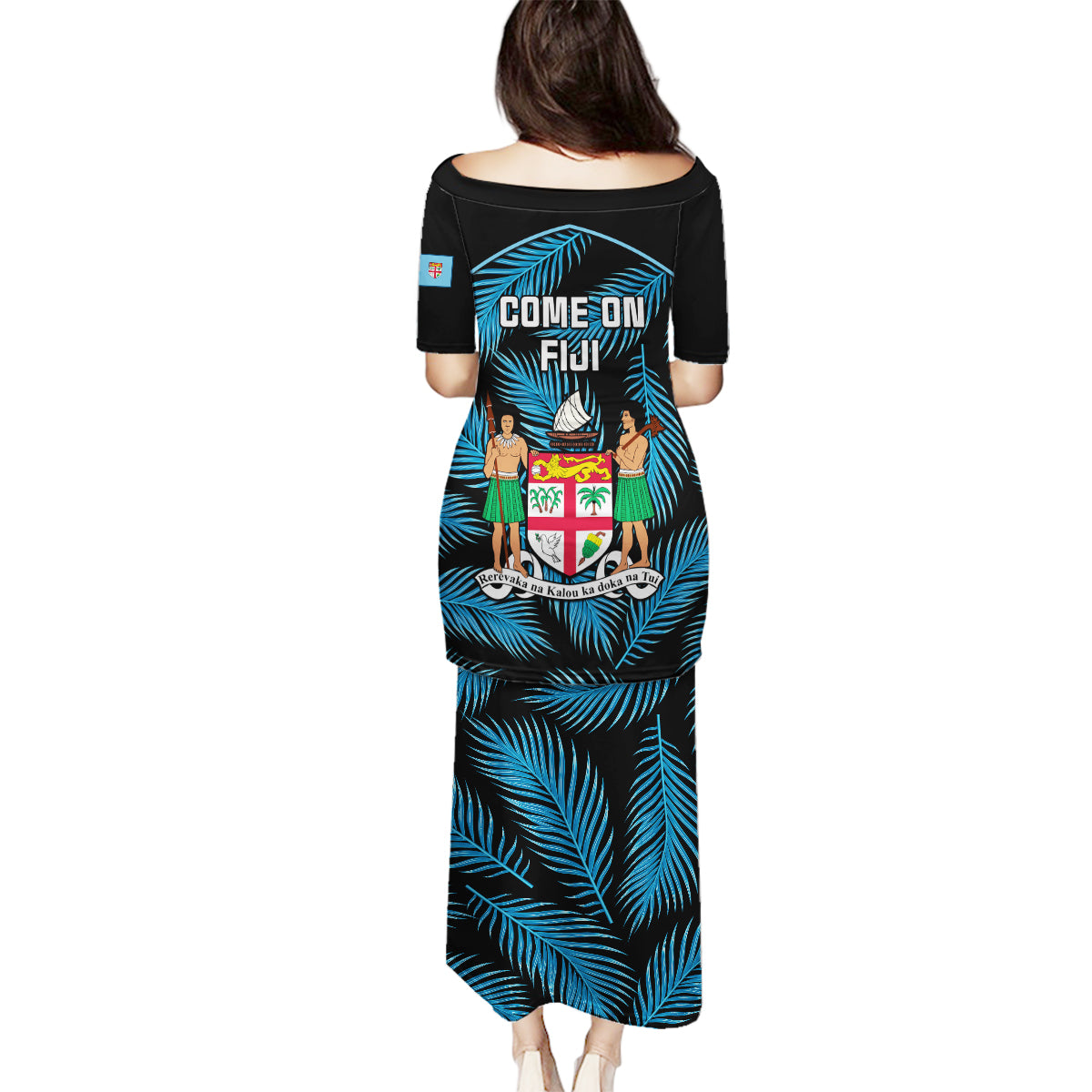 Fiji Rugby Family Matching Puletasi Dress and Hawaiian Shirt Flying Fijians Blue Palm Tree Version LT01 - Polynesian Pride