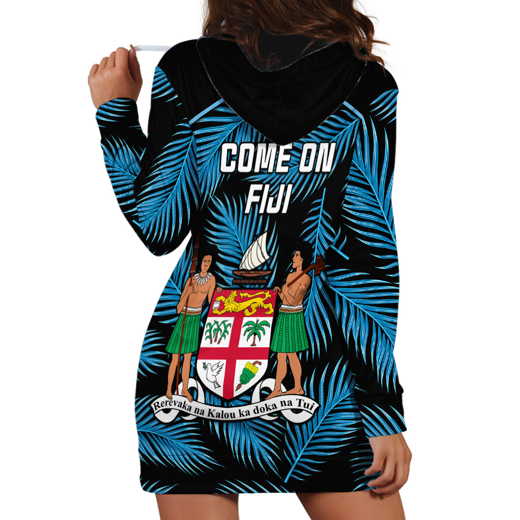 Fiji Rugby Hoodie Dress Flying Fijians Blue Palm Tree Version LT01 - Polynesian Pride