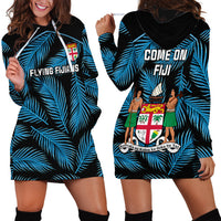 Fiji Rugby Hoodie Dress Flying Fijians Blue Palm Tree Version LT01 - Polynesian Pride
