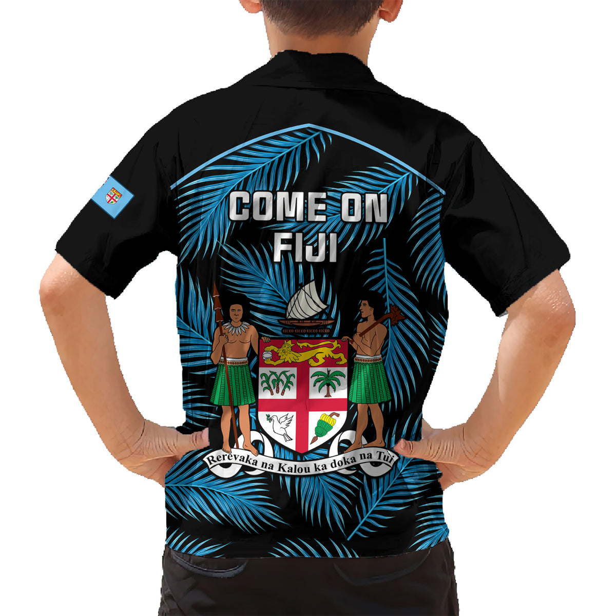 Fiji Rugby Kid Hawaiian Shirt Flying Fijians Blue Palm Tree Version LT01 - Polynesian Pride