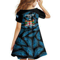 Fiji Rugby Kid Short Sleeve Dress Flying Fijians Blue Palm Tree Version LT01 - Polynesian Pride