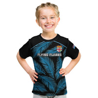 Fiji Rugby Kid T Shirt Flying Fijians Blue Palm Tree Version LT01 Black - Polynesian Pride
