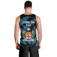 Fiji Rugby Men Tank Top Flying Fijians Blue Palm Tree Version LT01 - Polynesian Pride