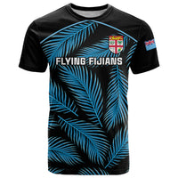 Fiji Rugby T Shirt Flying Fijians Blue Palm Tree Version LT01 Black - Polynesian Pride