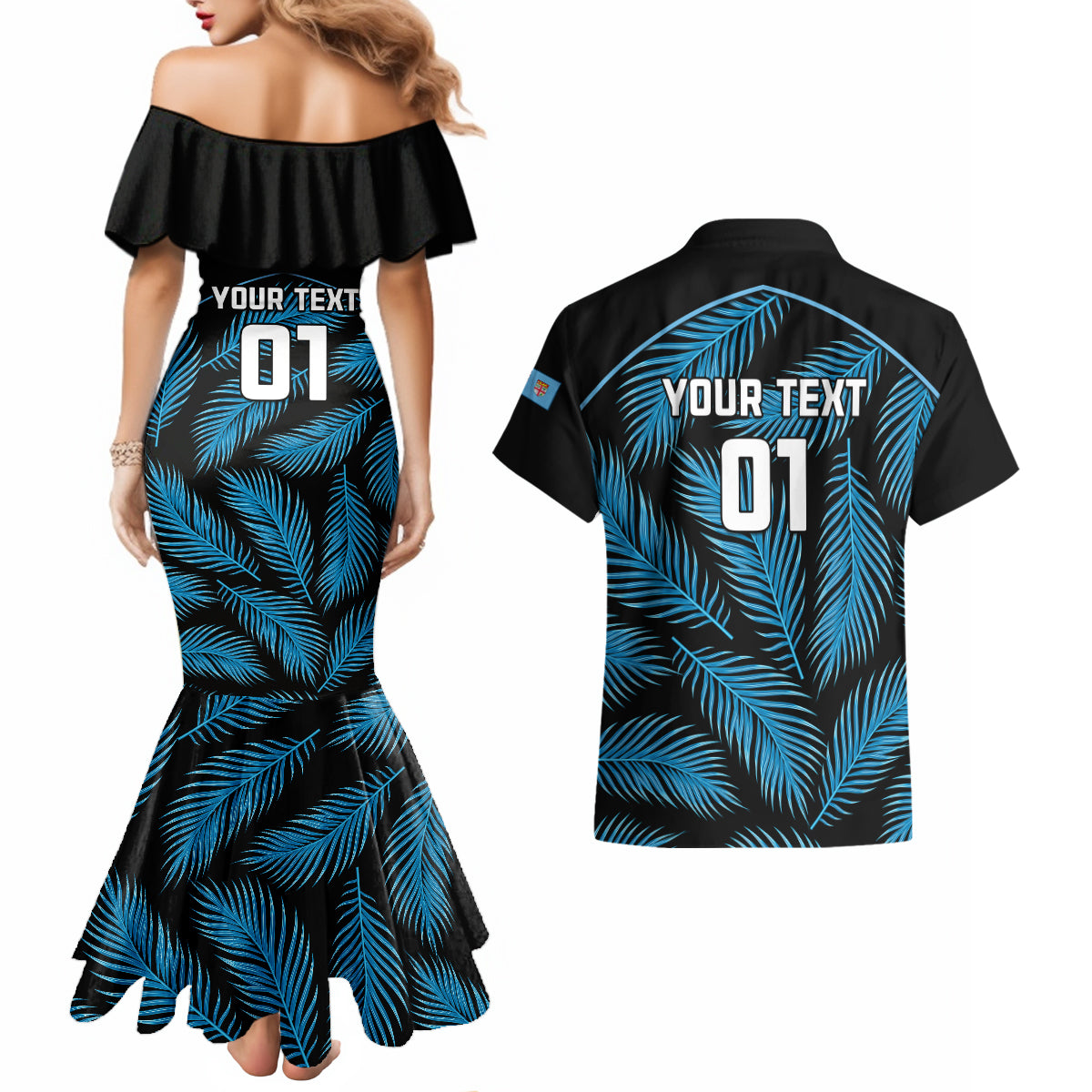 custom-fiji-rugby-couples-matching-mermaid-dress-and-hawaiian-shirt-flying-fijians-blue-palm-tree-version