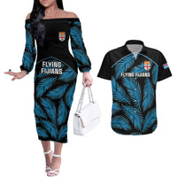 custom-fiji-rugby-couples-matching-off-the-shoulder-long-sleeve-dress-and-hawaiian-shirt-flying-fijians-blue-palm-tree-version
