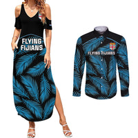 custom-fiji-rugby-couples-matching-summer-maxi-dress-and-long-sleeve-button-shirts-flying-fijians-blue-palm-tree-version