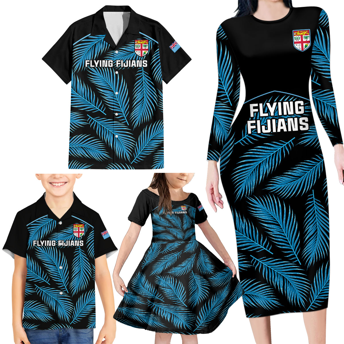 custom-fiji-rugby-family-matching-long-sleeve-bodycon-dress-and-hawaiian-shirt-flying-fijians-blue-palm-tree-version