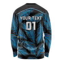 Custom Fiji Rugby Long Sleeve Shirt Flying Fijians Blue Palm Tree Version LT01 - Polynesian Pride