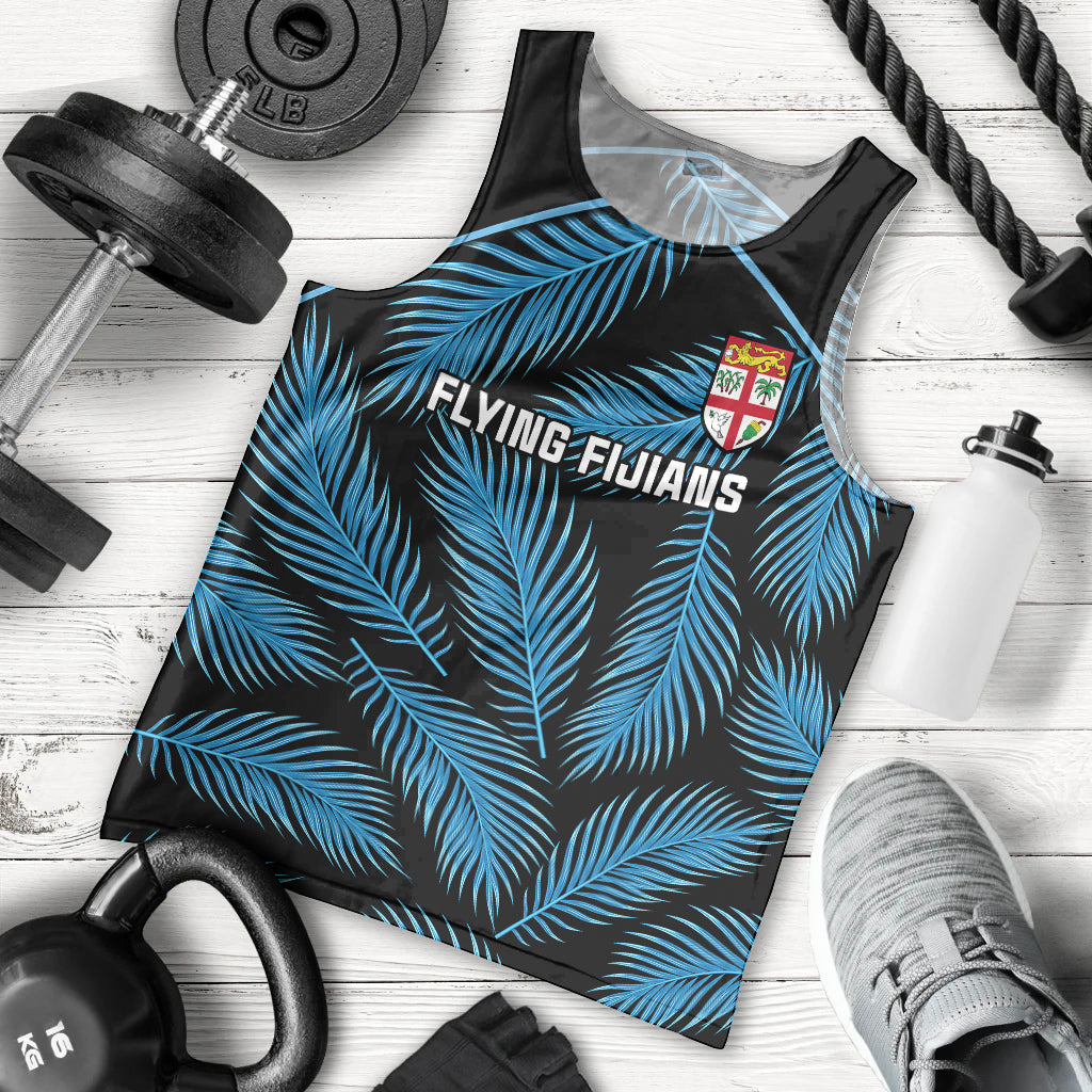 Custom Fiji Rugby Men Tank Top Flying Fijians Blue Palm Tree Version LT01 Black - Polynesian Pride