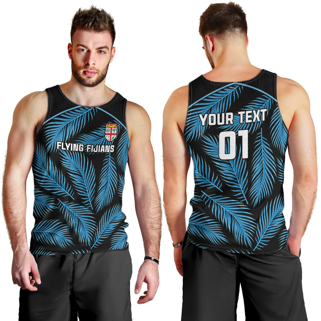 Custom Fiji Rugby Men Tank Top Flying Fijians Blue Palm Tree Version LT01 - Polynesian Pride