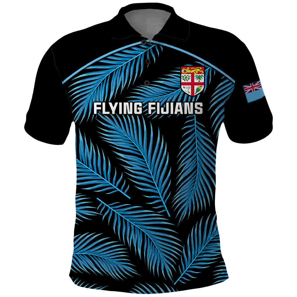 Custom Fiji Rugby Polo Shirt Flying Fijians Blue Palm Tree Version LT01 Black - Polynesian Pride