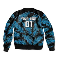 Custom Fiji Rugby Sleeve Zip Bomber Jacket Flying Fijians Blue Palm Tree Version LT01 - Polynesian Pride