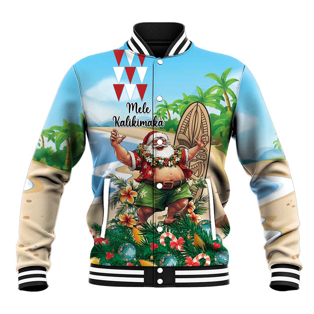 Hawaii Christmas Santa Claus Baseball Jacket Mele Kalikimaka Tropical Beach LT01 Unisex Art - Polynesian Pride