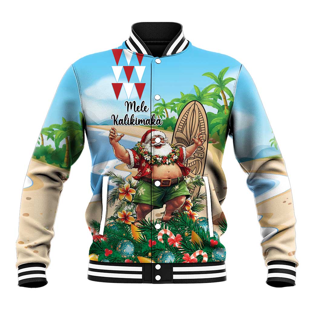 Hawaii Christmas Santa Claus Baseball Jacket Mele Kalikimaka Tropical Beach