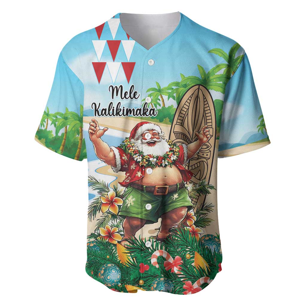 Hawaii Christmas Santa Claus Baseball Jersey Mele Kalikimaka Tropical Beach