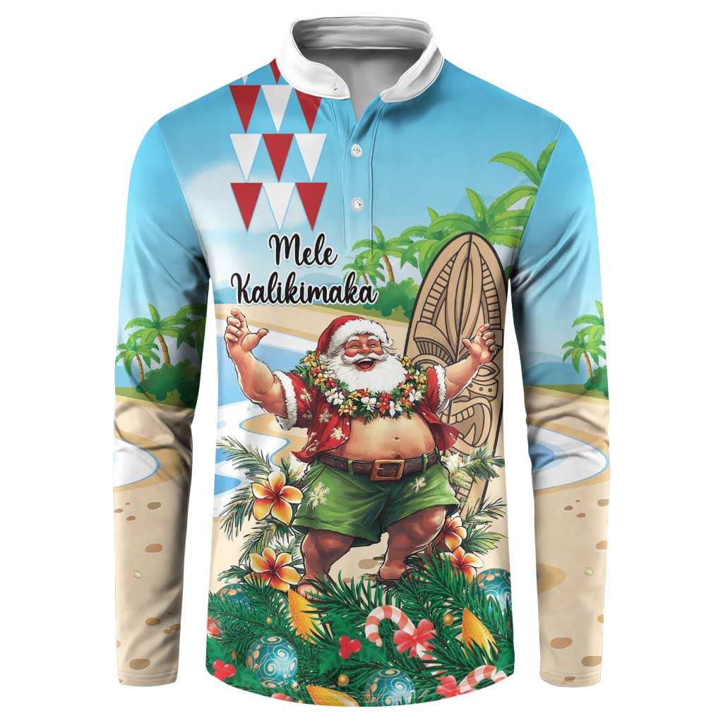 Hawaii Christmas Santa Claus Button Sweatshirt Mele Kalikimaka Tropical Beach