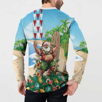 Hawaii Christmas Santa Claus Button Sweatshirt Mele Kalikimaka Tropical Beach